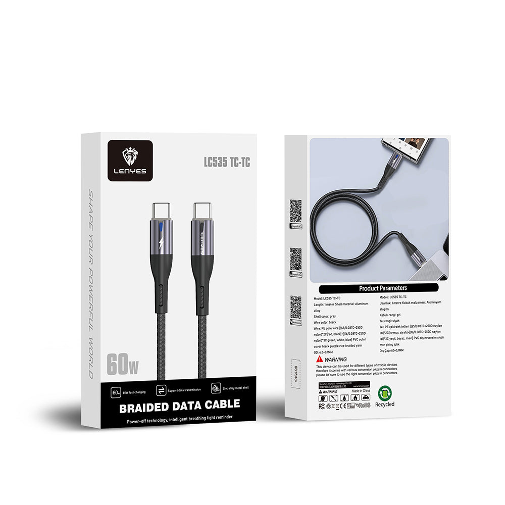 Lenyes LC535 Type-C to Type-C Hızlı Şarj Özellikli Data ve Şarj Kablosu 60W 1M Lenyes LC535 Type-C to Type-C Hızlı Şarj Özellikli Data ve Şarj Kablosu 60W 1M